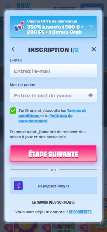 Formulaire d'inscription pour jouer à Fist of Destruction en argent réel